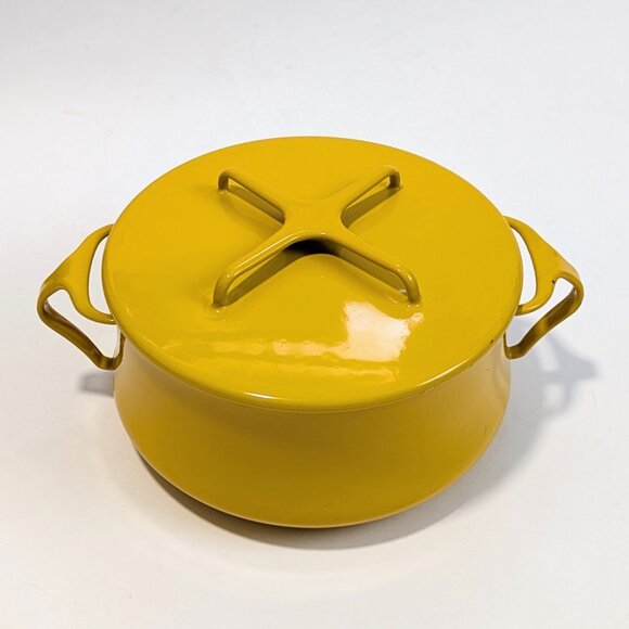 Vintage Dansk Design IHQ France Kobenstyle Yellow Enamel 2 Qt Stock Pot w/Lid - Picture 2 of 16
